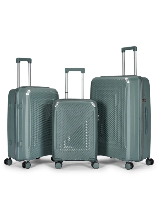 LIMRA Travel Bags 3-Piece Hard Shell Luggage Set Durable Polypropylene Suitcases with Spinner Wheels Turquoise grey